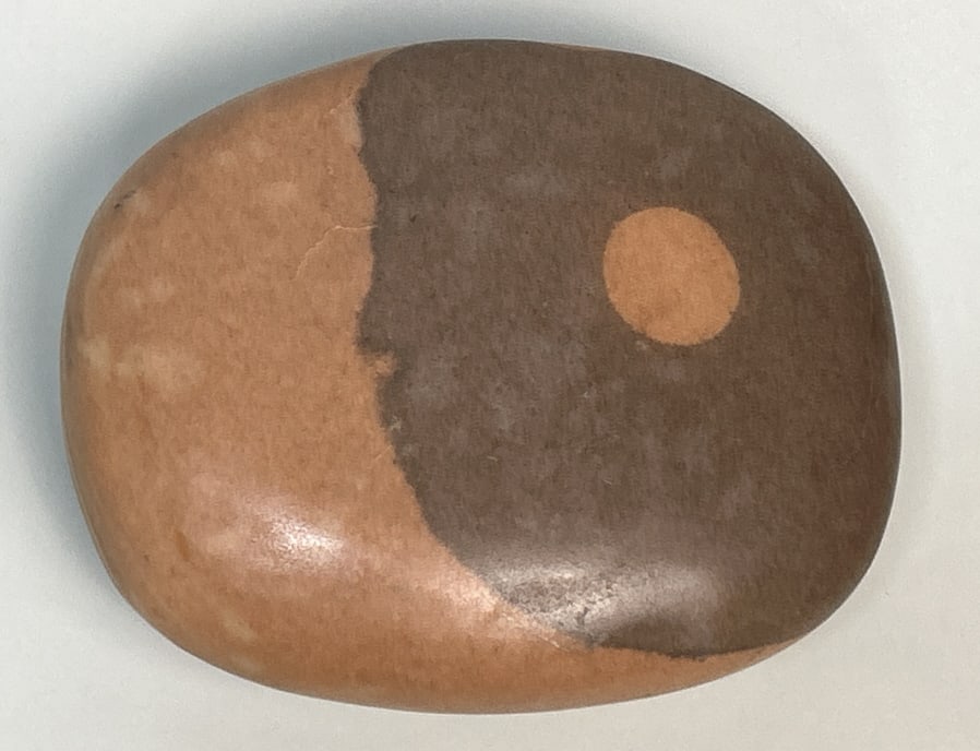 Indian Shiva Lingam Stone.: Measures 11 x 9 x 4 inches. Found in the Narmada River, India. Used for meditation and spiritual practices. Having outstanding naturally occurring pattern and color variation. Condition: Very good.**L