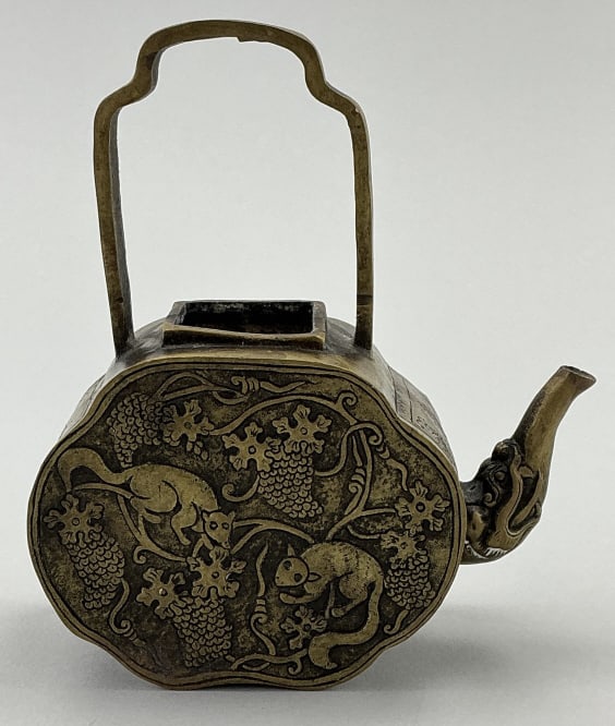Chinese Decorated Brass Teapot. (1 of 6)