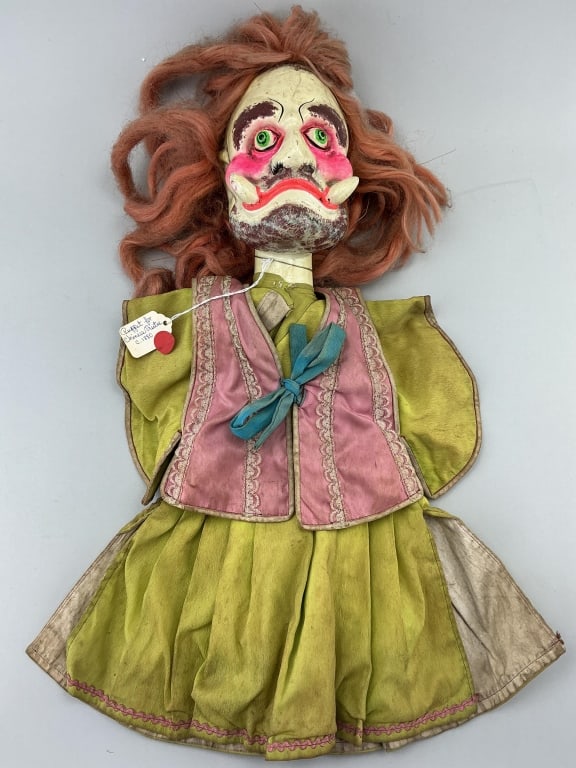 Late 1800s Chinese Theater Puppet.: Measures 23 inches long. Hand-made and painted papier-mache head with silk clothing. Condition: Good with wear. **LOCAL PICKUP MUST BE BY APPT ONLY POST AUCTION ONLY ON SPECIFIC DATES:CALL 717-272-707