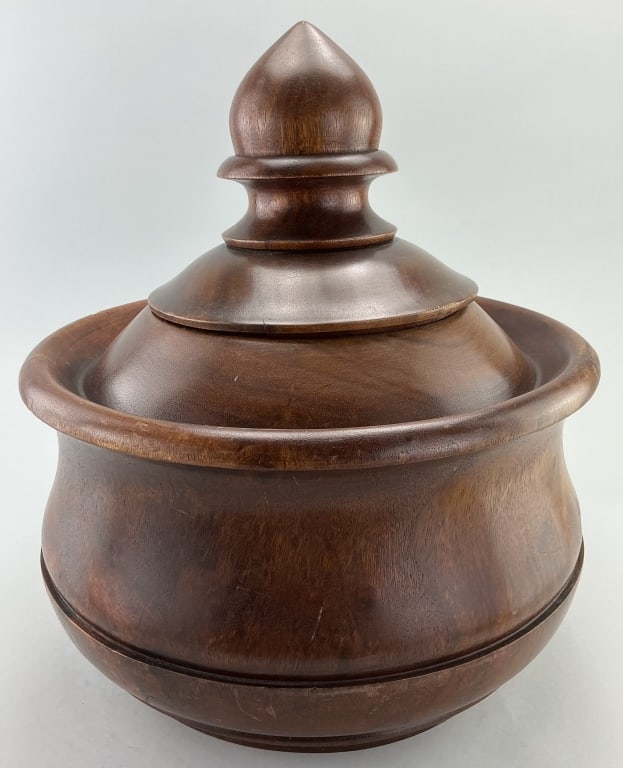 Large Vintage Tibetan Wood Tsampa Container.: Measures 17 inches high by 14 inches wide. Early to mid 20th century. It was principally a food container, used to hold the roasted barley flour, called Tsampa, which is a staple among all Tibetan spe