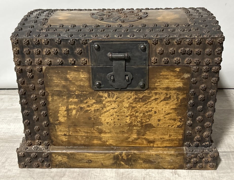 Chinese Iron Mounted Teakwood Strongbox. (1 of 6)