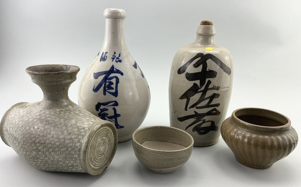 Vintage Sake Bottles & Warmer, Celadon Jar & Bowl. (1 of 20)