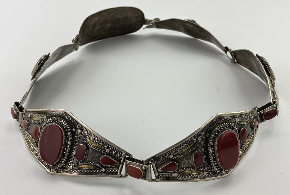 Antique Chinese Silver Carnelian Belt. (1 of 7)
