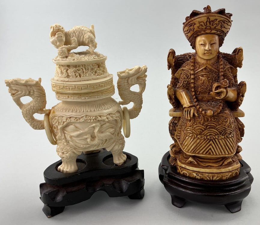 Chinese Faux Ivory Empress Statuette & Censer. (1 of 20)