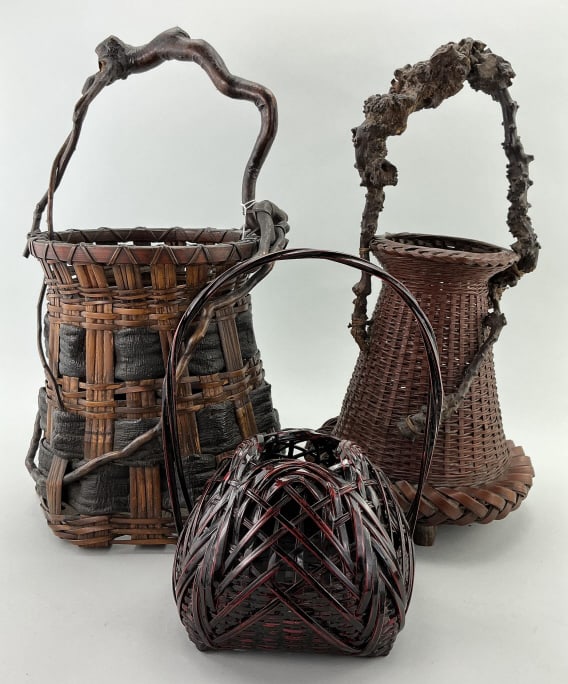 3 Japanese Ikebana Bamboo Flower Baskets. (1 of 16)