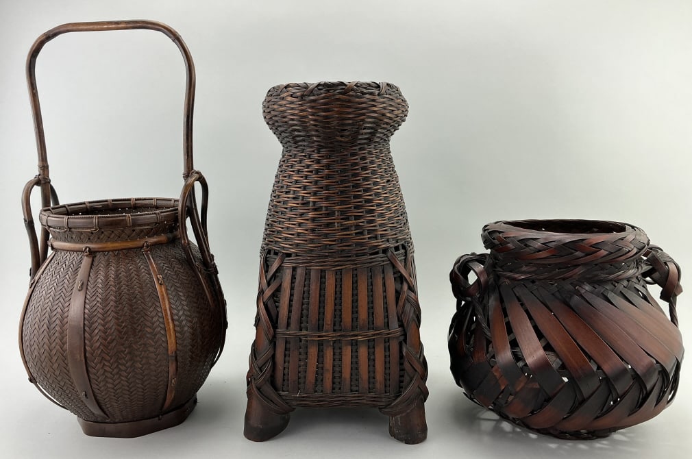 3 Japanese Ikebana Bamboo Flower Baskets. (1 of 19)