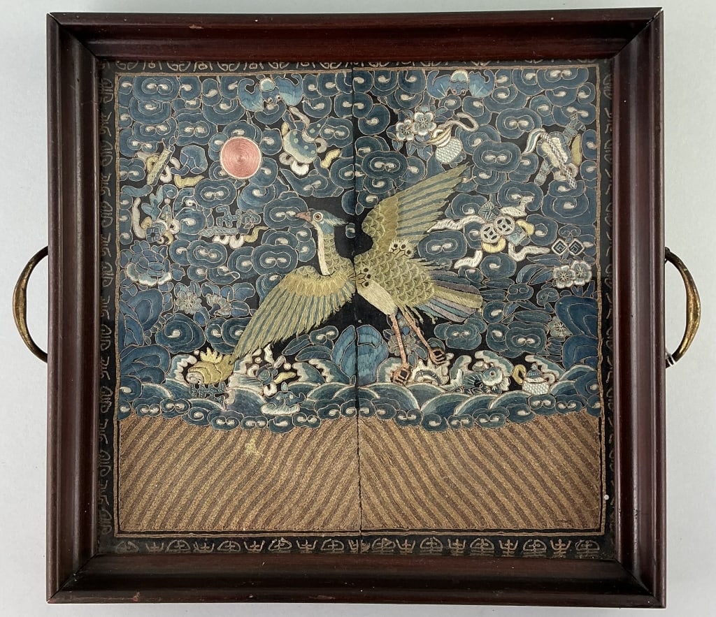 Framed Chinese Qing Dynasty Civil Rank Badge. (1 of 2)