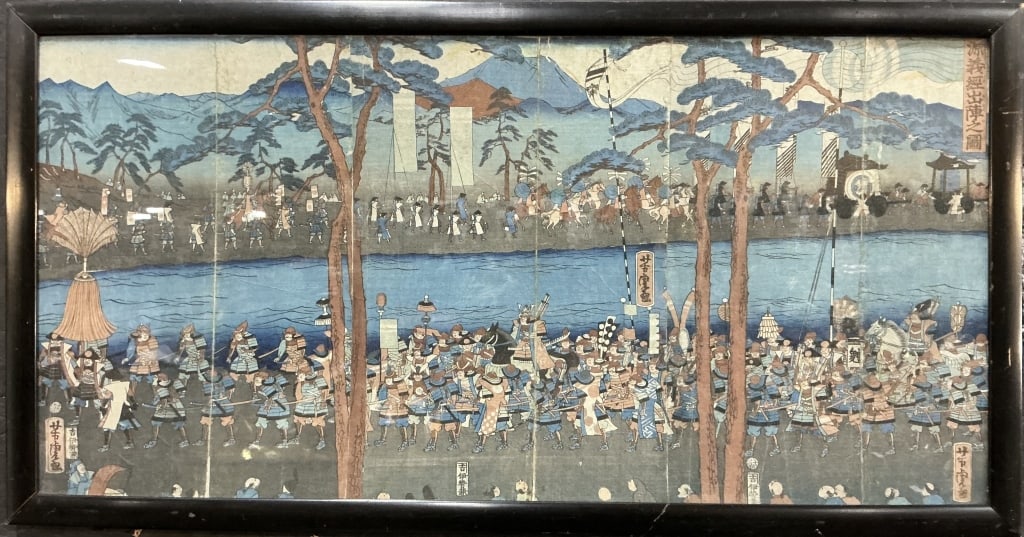 Japanese Woodblock Print Triptych Battle Scene. (1 of 4)