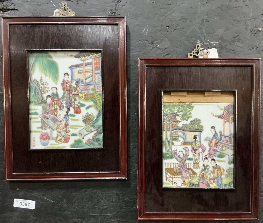 Pair of Chinese Famille Rose Porcelain Plaques. (1 of 6)