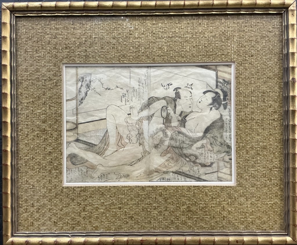 Antique Japanese Shunga Woodblock Print. (1 of 2)