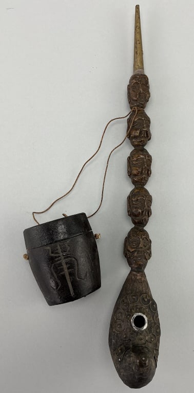 Antique Chinese Cobra-Carved Wood Opium Pipe. (1 of 14)