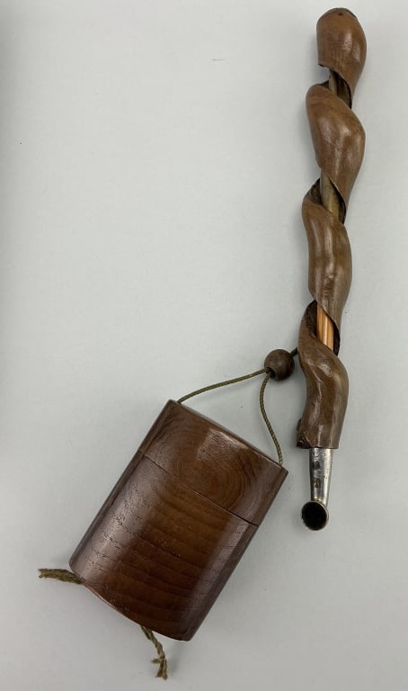 Japanese Meiji Period Wood Pipe & Tobacco Case. (1 of 11)