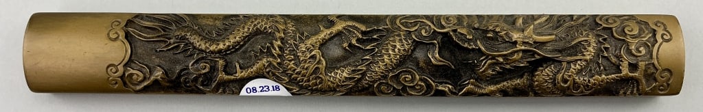 Antique Chinese Bronze Calligraphy Scroll Weight. (1 of 3)