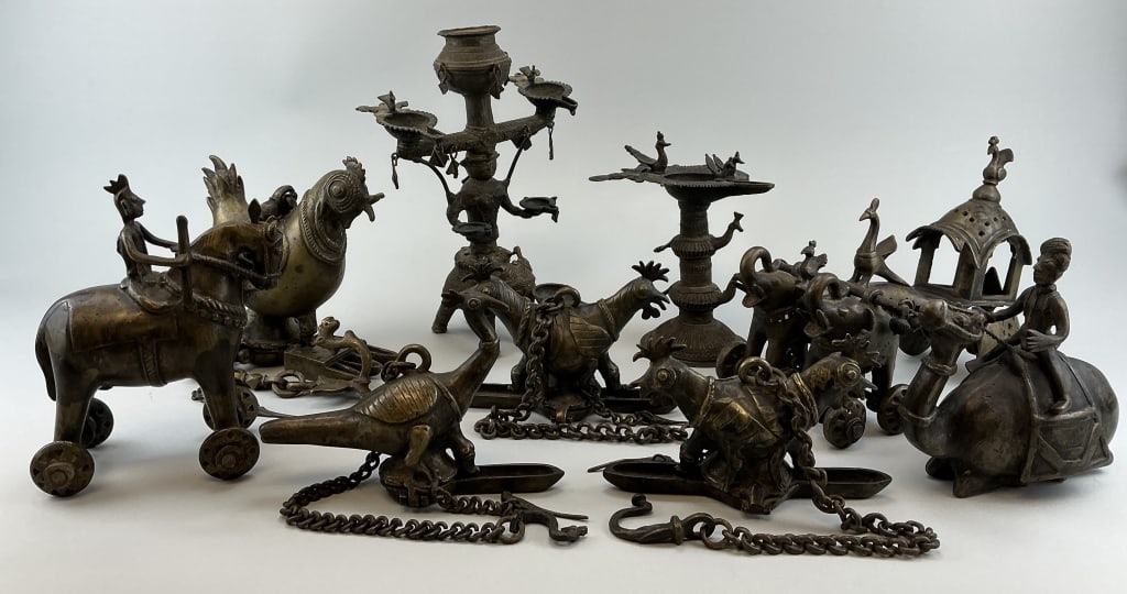 Asian Bronze Decorative Oil Lamps & Temple Toys. (1 of 20)