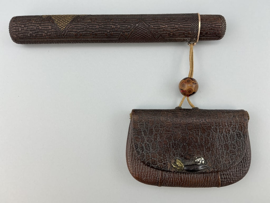 Antique Japanese Textured Leather Sagemono Set. (1 of 14)