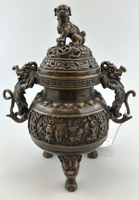 Chinese Archaic Style Fu Dog Bronze Censer. (1 of 8)