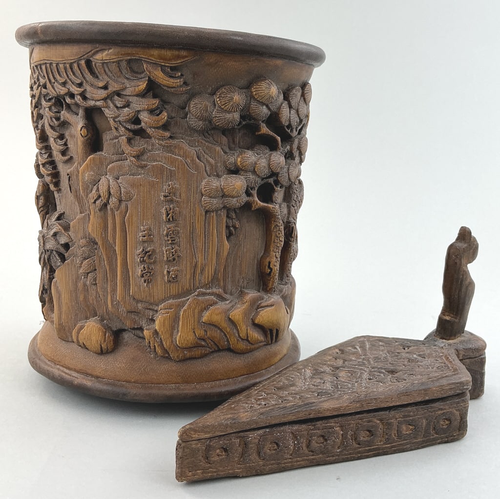 Antique Chinese Brush Pot & Indian Powder Tika Box (1 of 12)