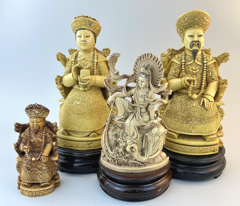 Four Faux Ivory Chinese Nobles & Guanyin Figures. (1 of 20)