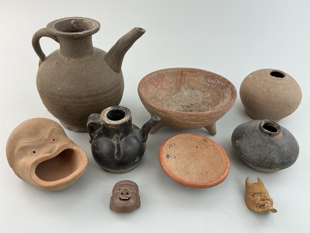 Various Pottery Vessels & 2 Netsuke. (1 of 20)