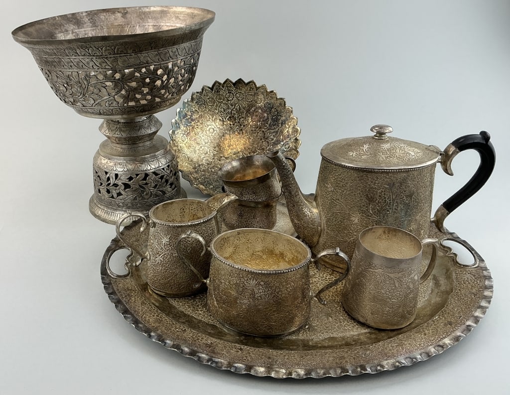 Burmese Silver Compotes & Turkish Tea Service. (1 of 20)