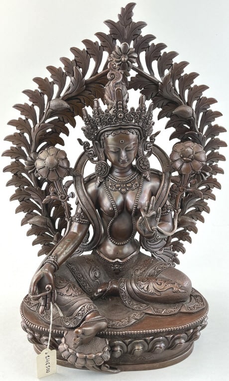 Copper Alloy Buddhist Goddess White Tara Statue.: Measures 10 inches high. Late Qing dynasty, also known as Drolkar, a revered female deity in the Tibetan Buddhist tradition. She is reconized as the goddess of compassion, healing, and longevity. Bott