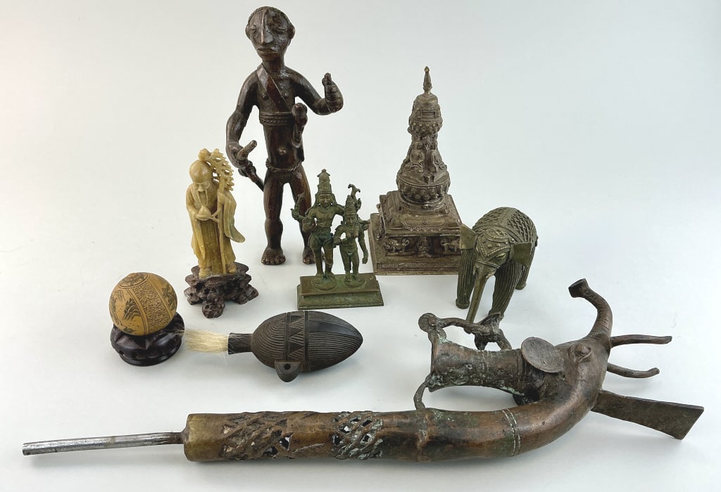 Various Asian Metal, Soapstone, Gourd Artifacts. (1 of 20)