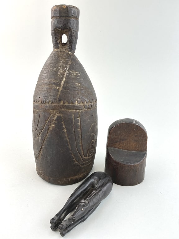 3 Various Antique Carved Wood Artifacts. (1 of 14)