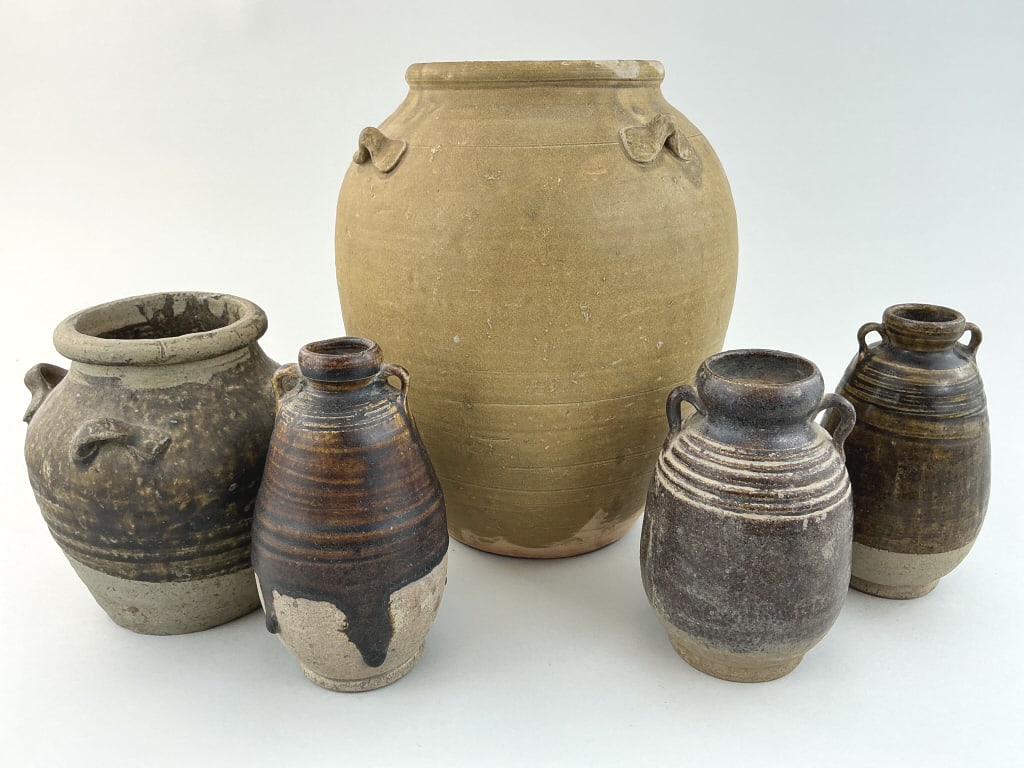 5 Antique Asian Glazed Stoneware Jars. (1 of 20)