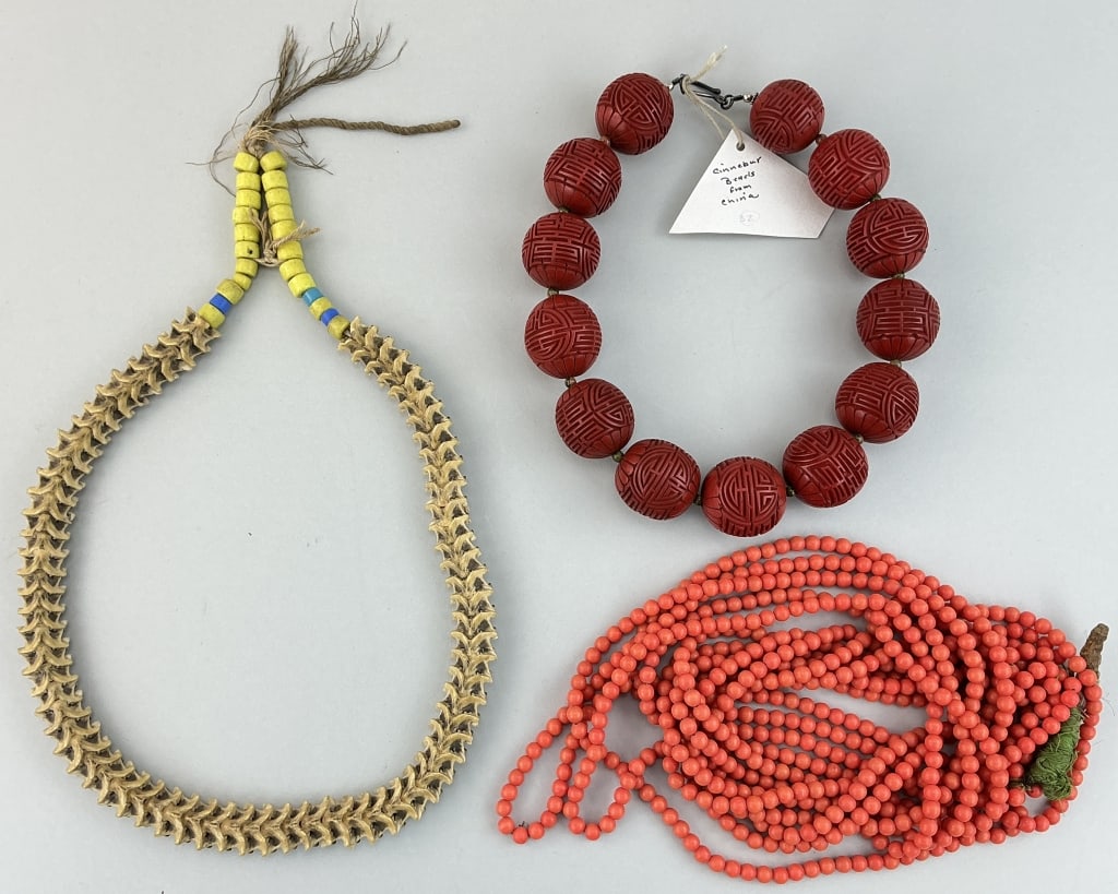 Snake Vertebrae, Cinnabar & Coral Necklaces. (1 of 7)