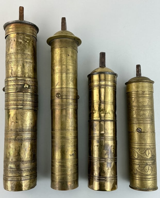 4 Antique Turkish Ottoman Brass Coffee Grinders. (1 of 5)