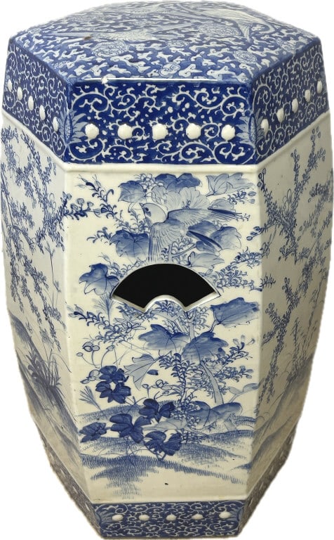 Japanese Blue & White Porcelain Garden Stool. (1 of 4)