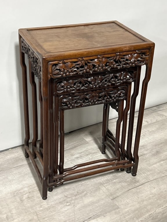 Chinese Carved Rosewood Nesting Tables. (1 of 4)