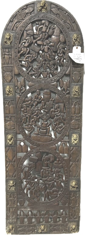 Cameroon Carved Wood & Bronze Arched Door. (1 of 10)