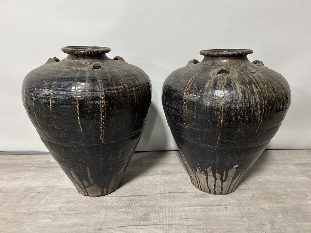 2 Large Southeast Asia Martaban Glazed Spice Jars. (1 of 7)