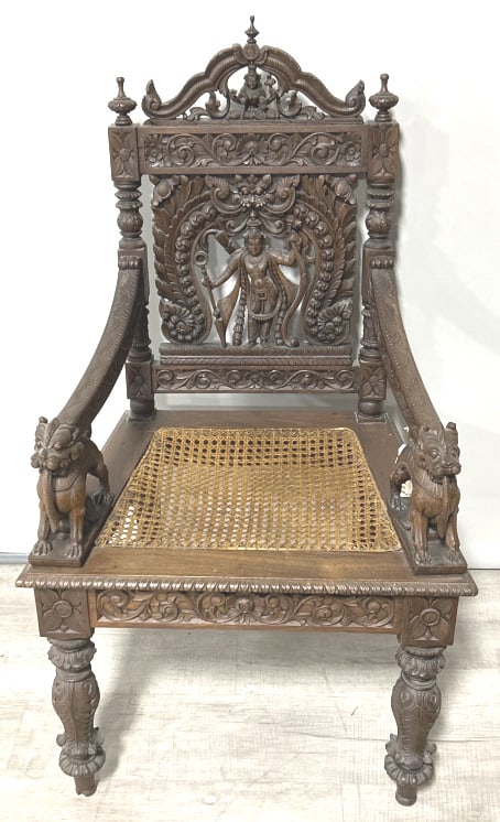 Antique Anglo-Indian Carved Teakwood Armchair. (1 of 9)