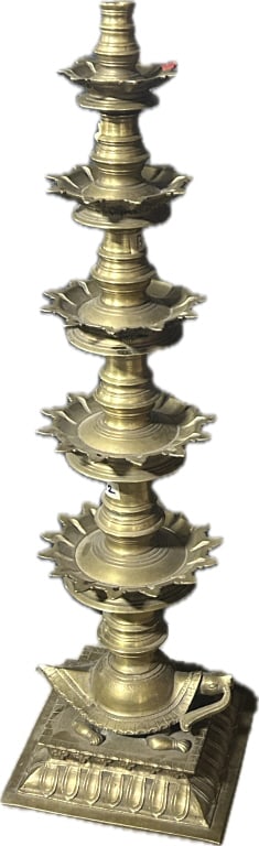 Vintage Indian Brass 5-Tier Pillar Temple Lamp. (1 of 2)