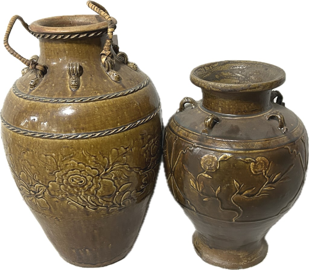 2 Antique Chinese Brown Glazed Martaban Jars. (1 of 6)