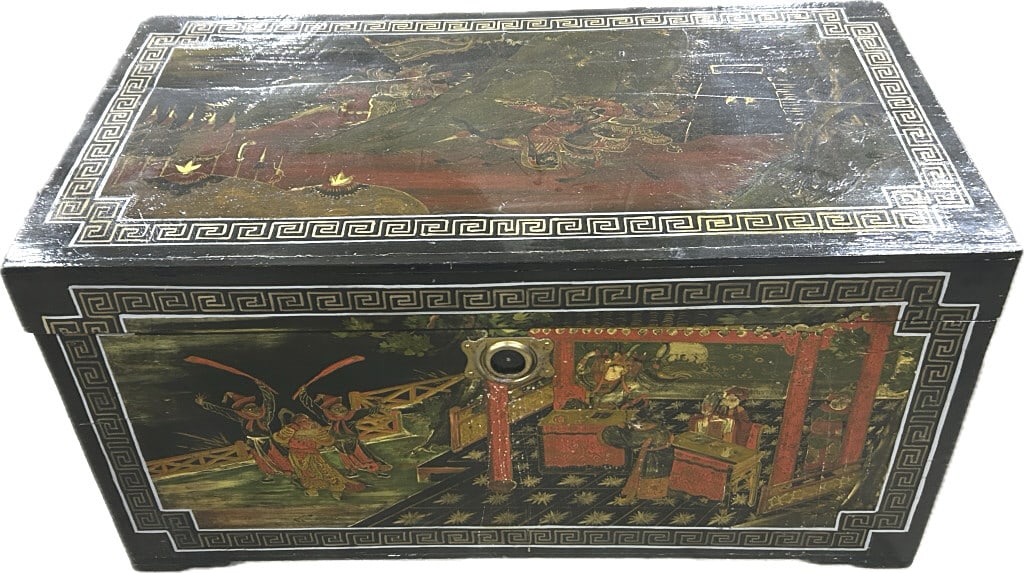 Antique Chinese Hand-Painted Lacquered Trunk. (1 of 10)