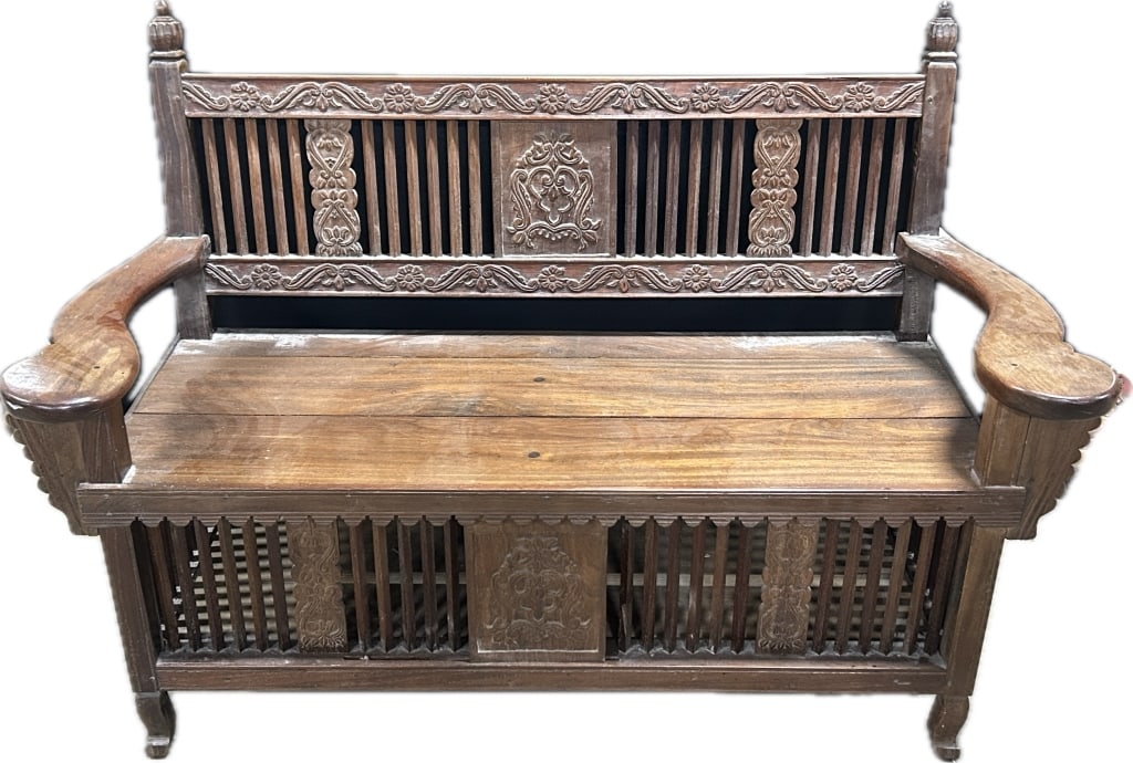 Antique Anglo-Indian Teakwood Chicken Coop Bench.: 20"Hx56"Wx20"D. Fairly heavy at approximately 80-100 lbs. 19th century. This unique piece, made of teak, was historically used as a functional bench with a built-in enclosure underneath to house