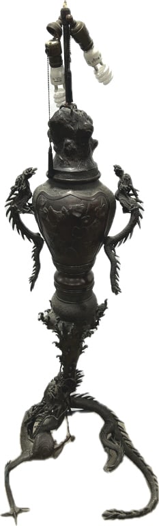 Antique Japanese Bronze Dragon Koro Fitted to Lamp (1 of 6)