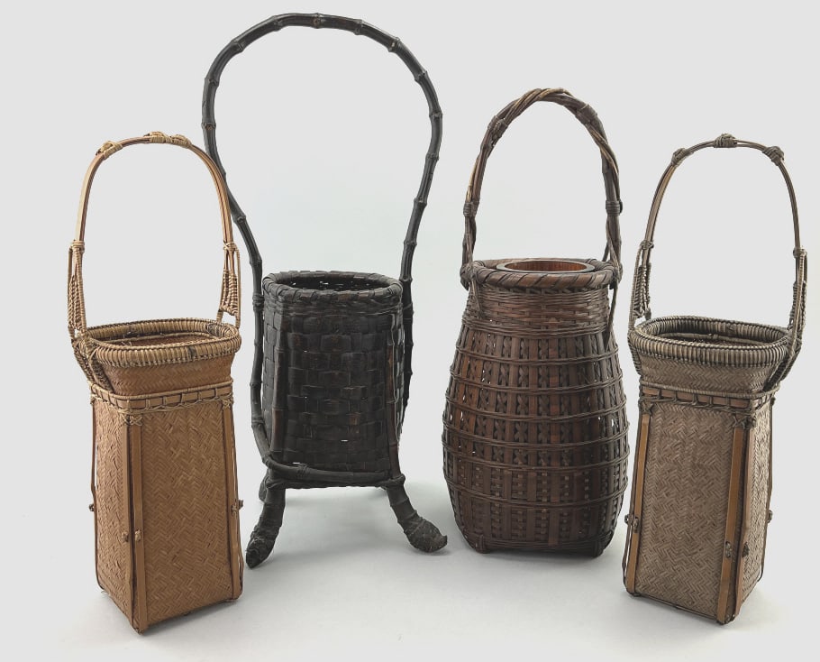 4 Antique Japanese Bamboo Ikebana Flower Baskets. (1 of 20)