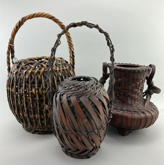 3 Antique Japanese Bamboo Ikebana Flower Baskets. (1 of 17)