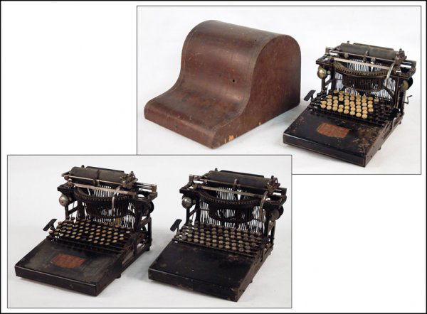 THREE CALIGRAPH TYPEWRITERS.: THREE CALIGRAPH TYPEWRITERS. comprising two No.2s and a No. 3 or 4, with one wood cover (various conditions) *Condition: No Specific Condition Recorded - Sold As Is *Est. Sale Time: 8:39 AM Central *E