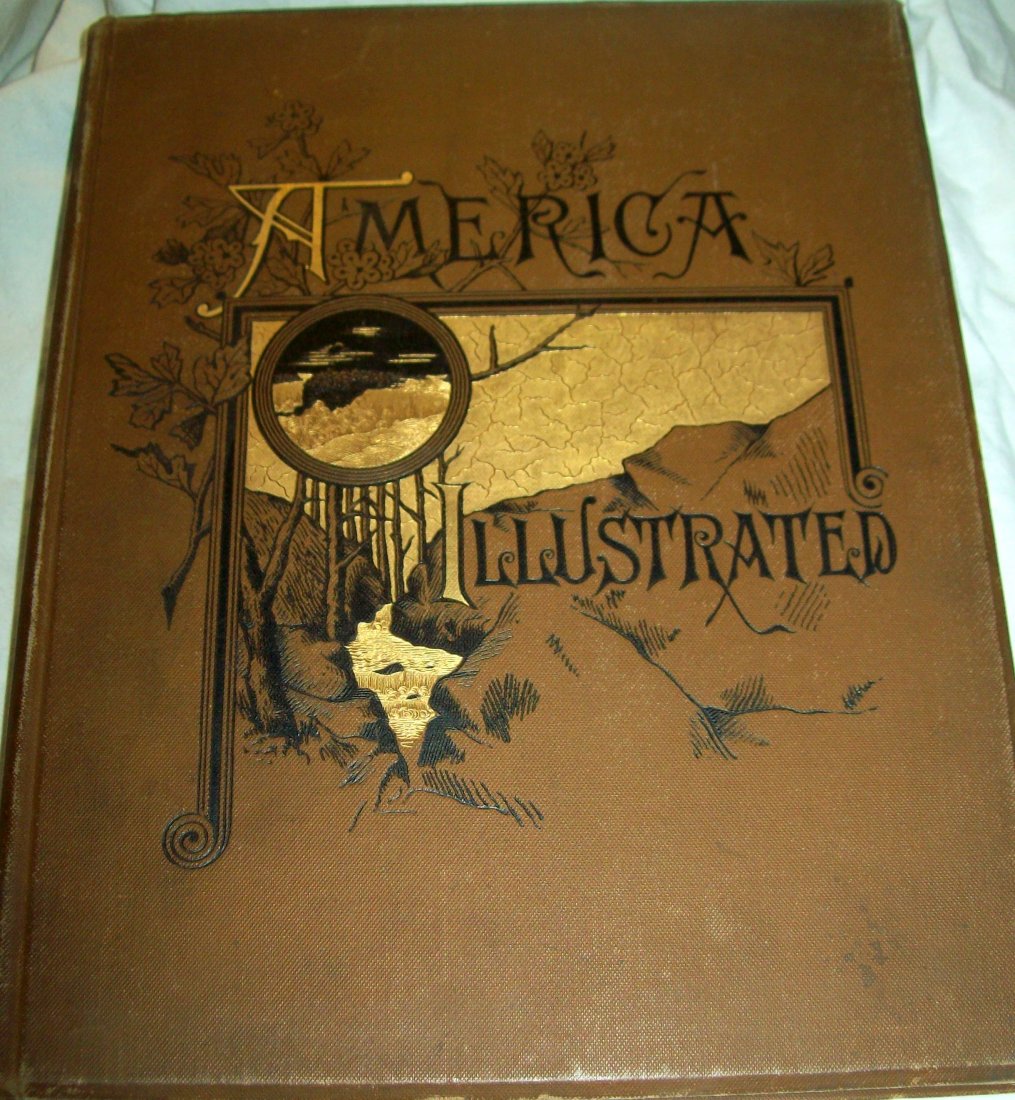 AMERICA ILLUSTRATED Edited by J. DAVID WILLIAMS (1883): DeWolfe, Fiske & Co, Boston, MA, 1883. Hard Cover. Decorated brown cloth on board with gilt and black design. Gilted leading text edges. A pictorial view of America's natural landscape in the 1800s. I