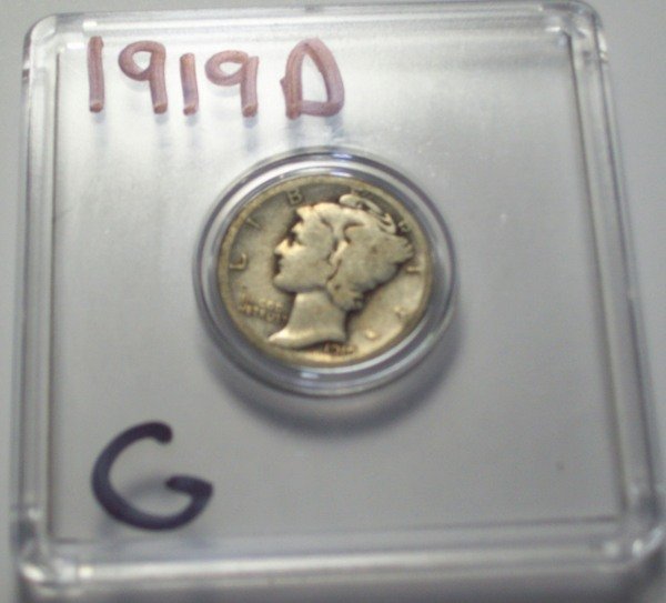 1919-D US Mercury Dime 10 Cents G: 1919-D US Mercury Dime 10 Cents G