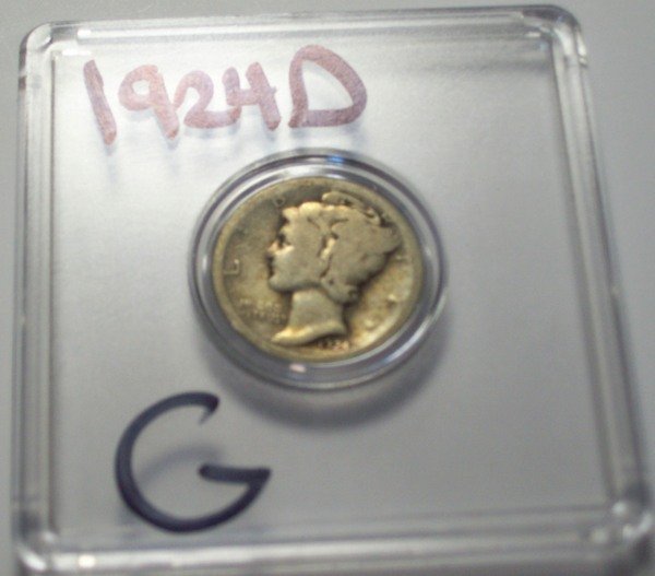 1924-D US Mercury Dime 10 Cents G Good: 1924-D US Mercury Dime 10 Cents G Good