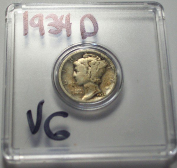 1934-D US Mercury Dime 10 Cents VG: 1934-D US Mercury Dime 10 Cents VG