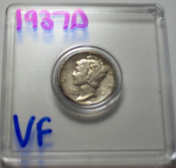 1937-D US Mercury Dime 10 Cents VF: 1937-D US Mercury Dime 10 Cents VF