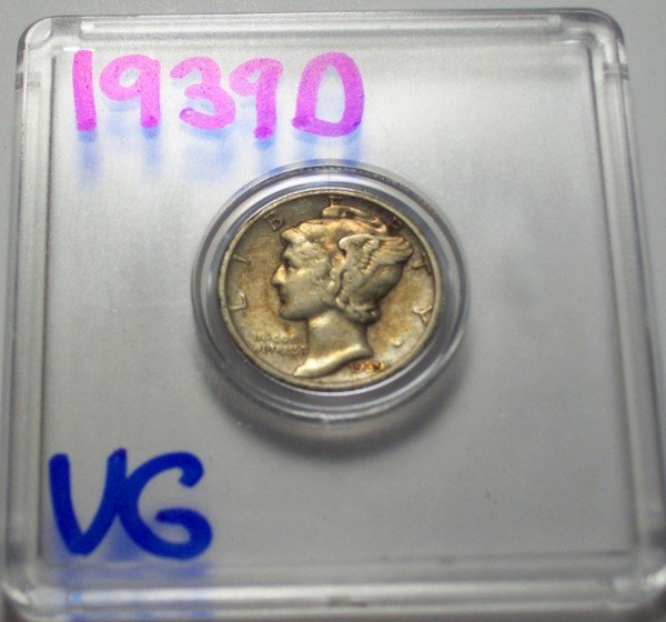 1939-D US Mercury Dime 10 Cents VG: 1939-D US Mercury Dime 10 Cents VG