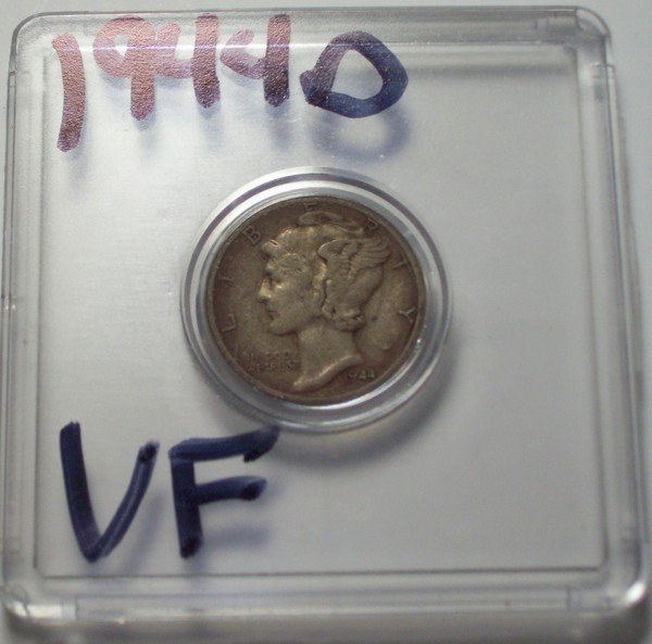 1944-D US Mercury Dime 10 Cents VF: 1944-D US Mercury Dime 10 Cents VF